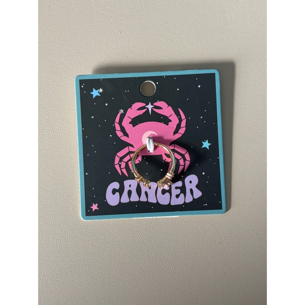 Gold Tone Zodiac Cancer Open Band Ring Astrology Celestial Jewelry‎ New